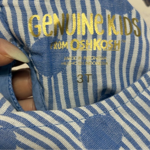 Genuine Kids Oshkosh Blue Polka Dot Sundress Denim 3T Blue and White stripes - Picture 7 of 8